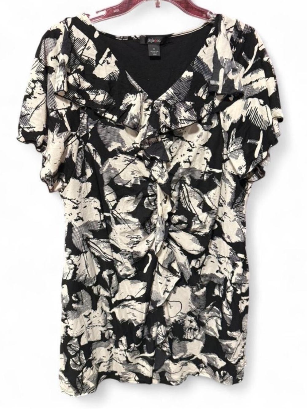 Style & Co women's black and white abstract floral print dress